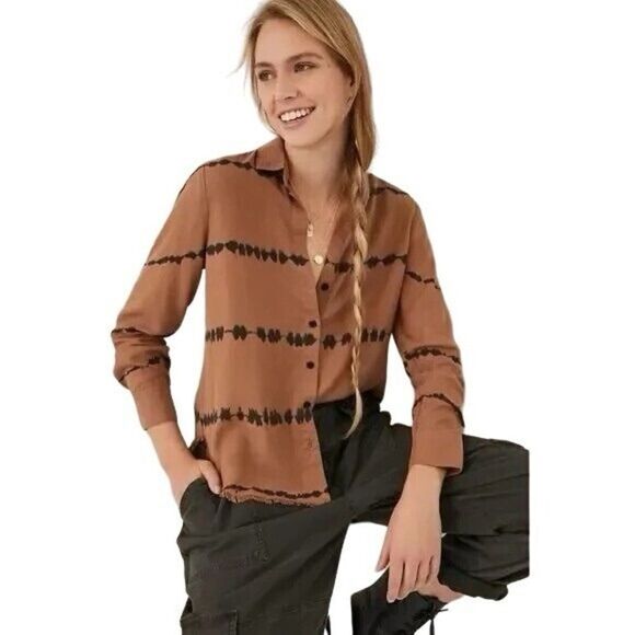 Anthropologie Tye Dye Cloth & Stone long Sleeve Button Down Shirt Lyocell - Picture 1 of 11